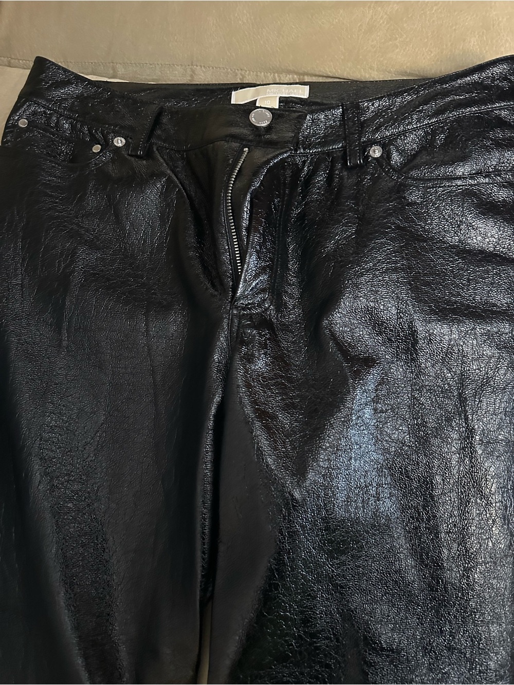 Michael Kors Shiny Black Faux Leather Capris